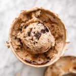 scooped coffee toffee bar crunch ice cream in homemade pint
