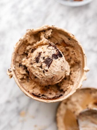 scooped coffee toffee bar crunch ice cream in homemade pint