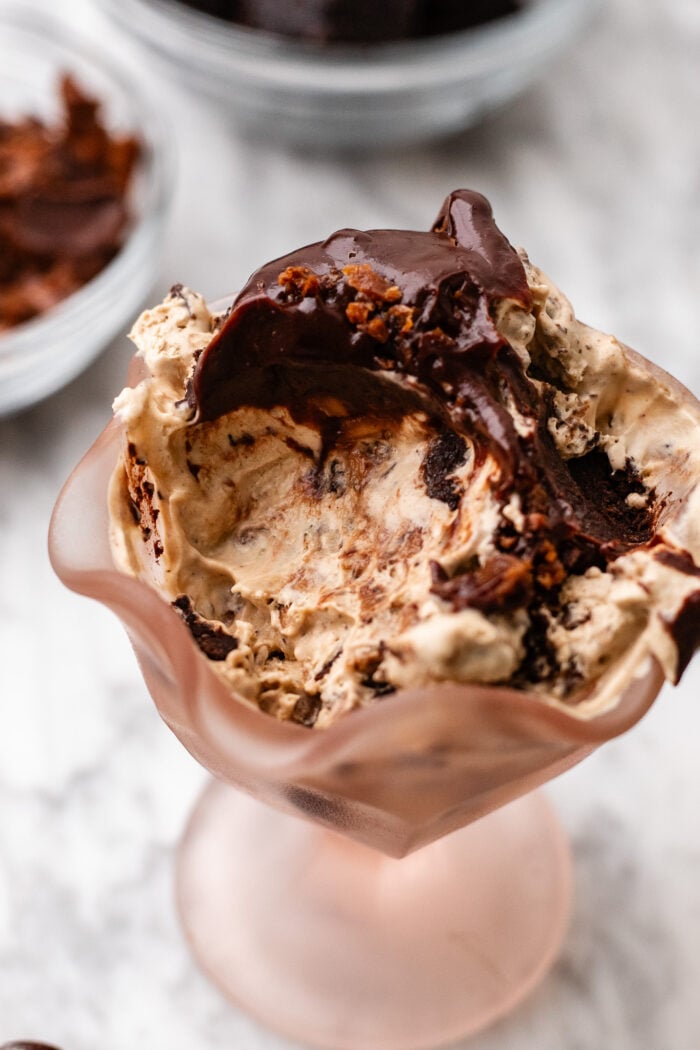 scoop of toffee bar crunch ice cream in sunday