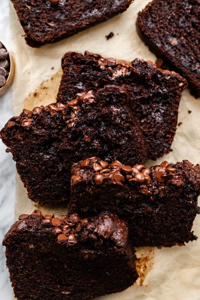 sliced chocolate banana bread