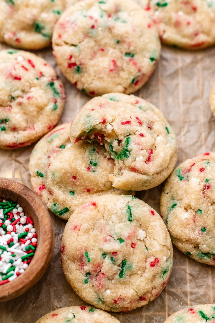 Easy Drop-Style Vegan Christmas Sugar Cookies with Sprinkles bitten