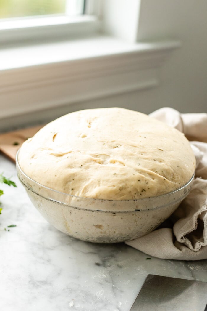 proofed garlic bread dough
