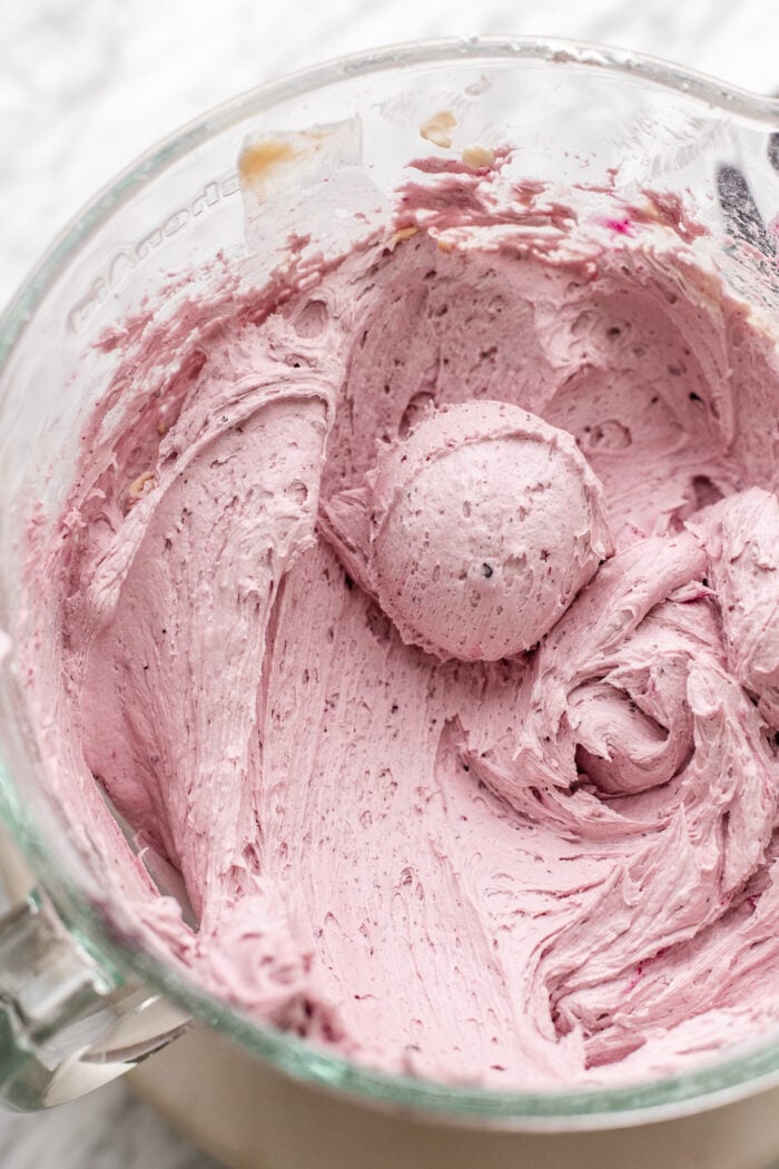 blueberry frosting in a bowl