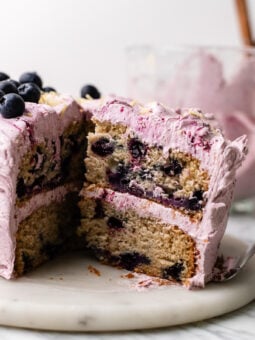 sliced vegan lemon blueberry cake