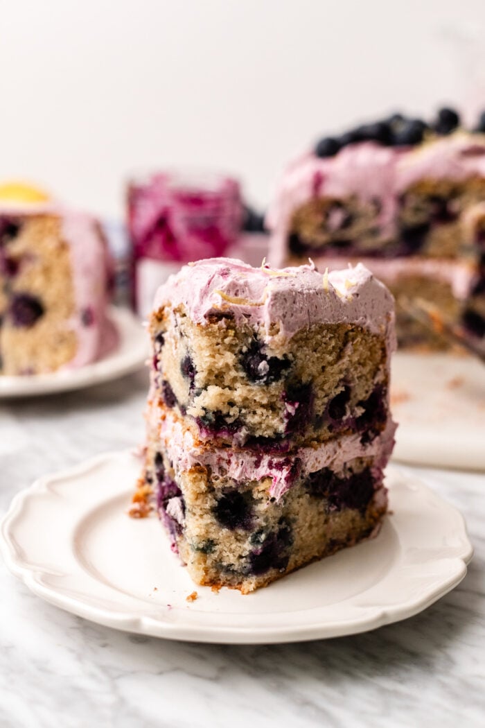 slice of vegan lemon blueberry cake