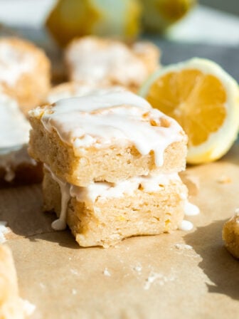 stack of vegan lemon brownies
