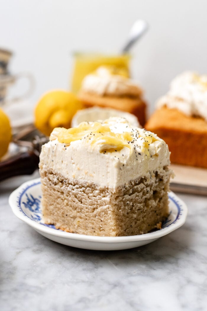 sliced vegan lemon poppy seed cake