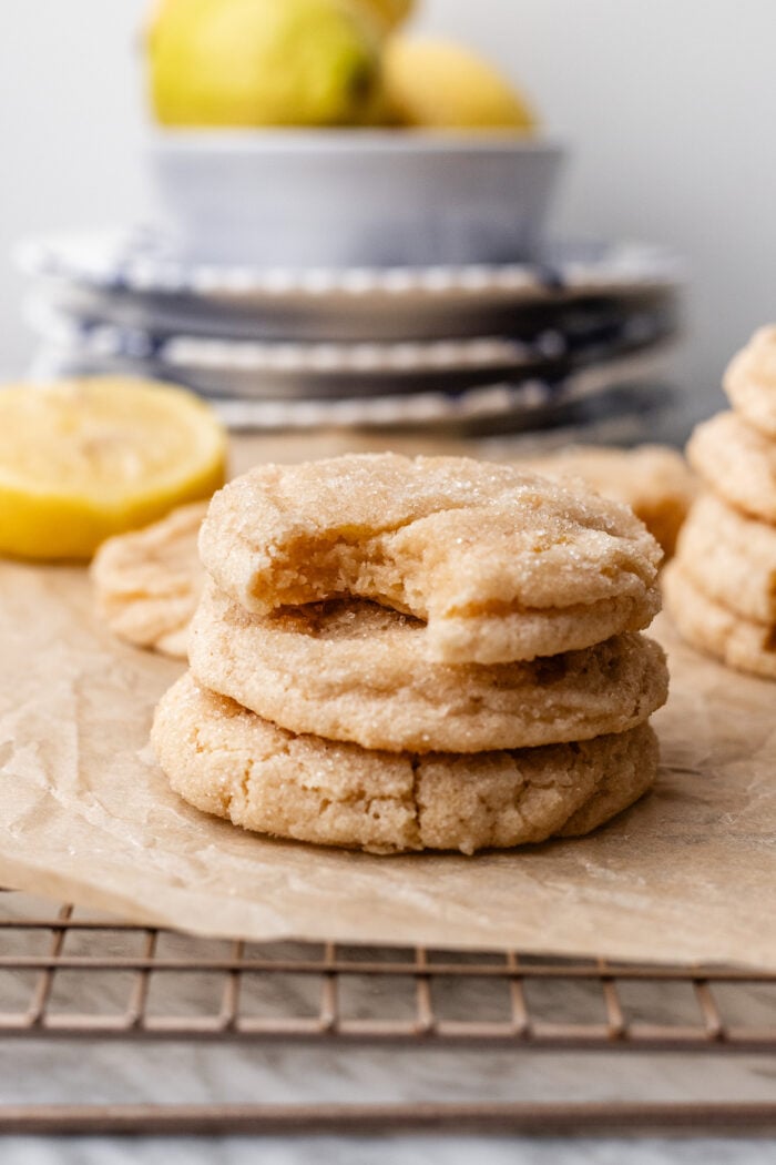 stacked vegan lemon sugar cookies