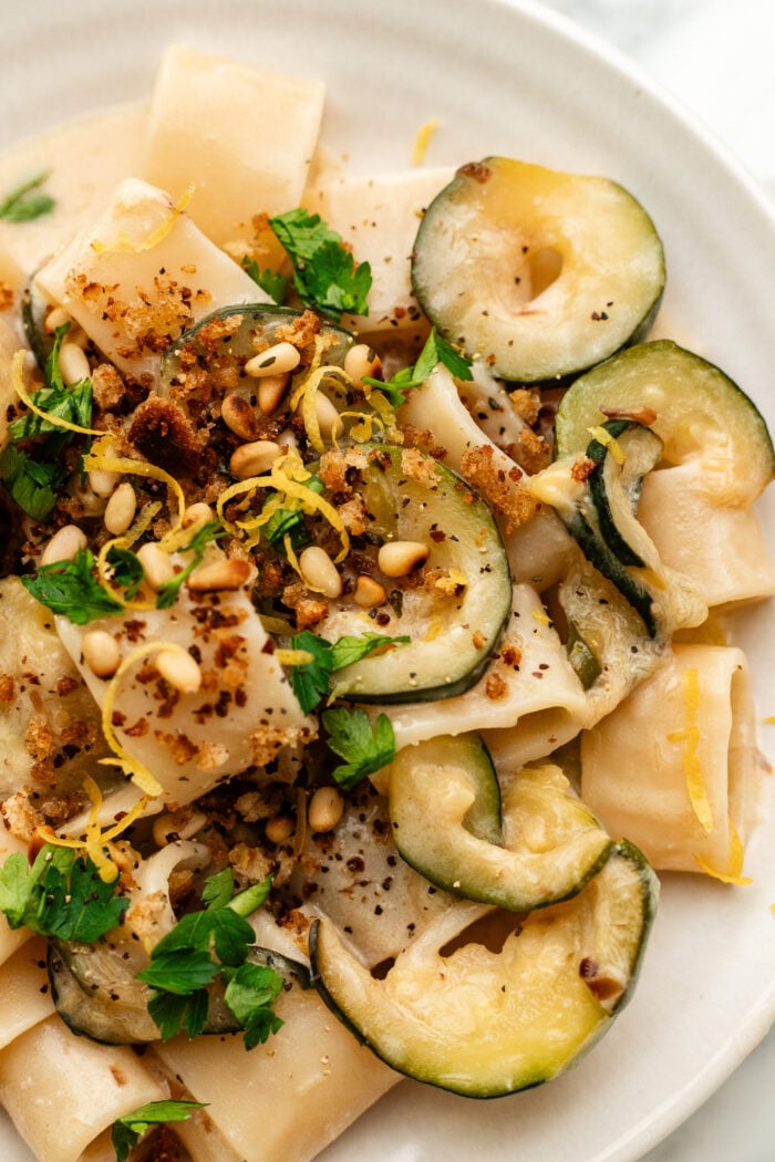 plate of lemon zucchini pasta