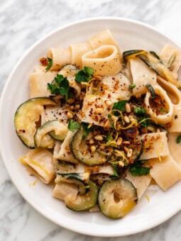plate of lemon zucchini pasta