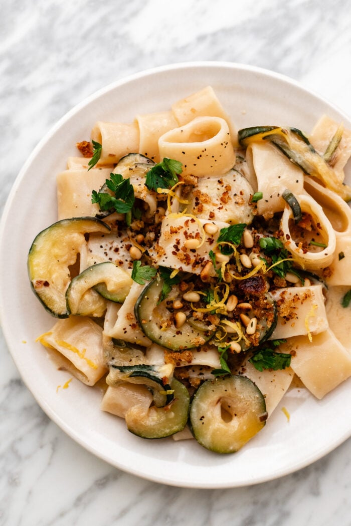 plate of lemon zucchini pasta