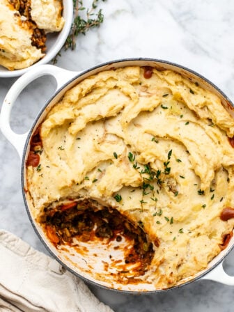 scooped vegan lentil shepherds pie