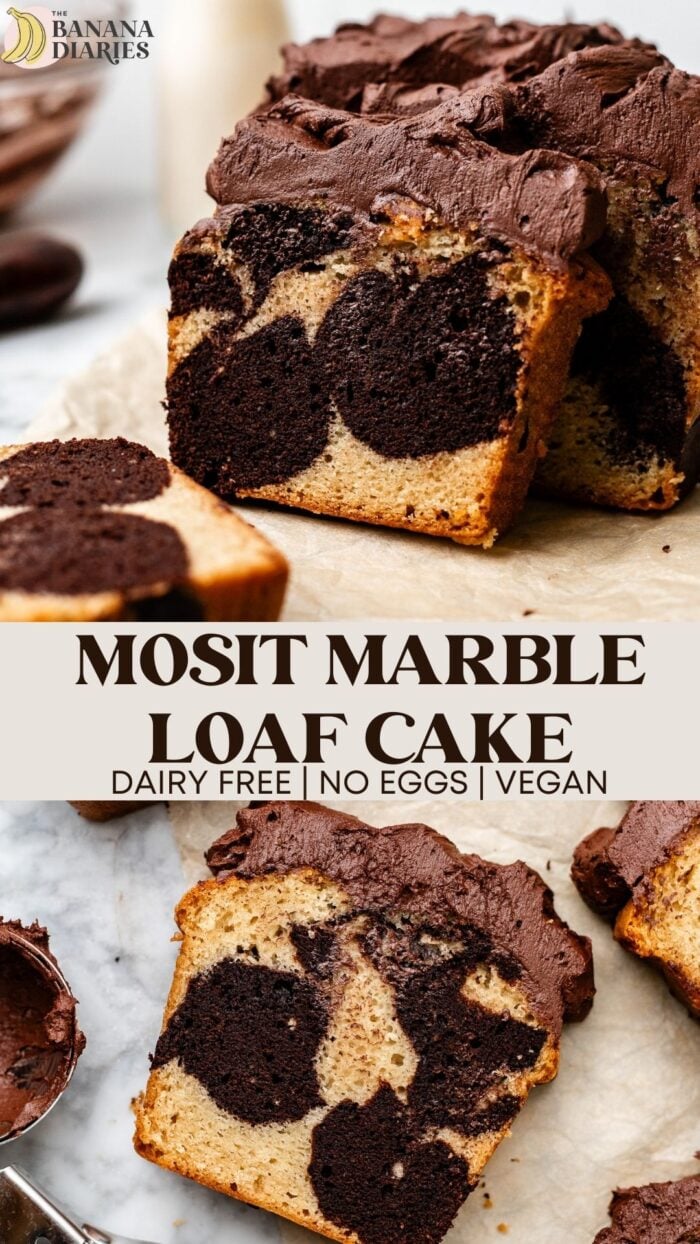 Soft & Buttery Vegan Marble Loaf Cake (No Eggs, No Dairy!) pinterest pin