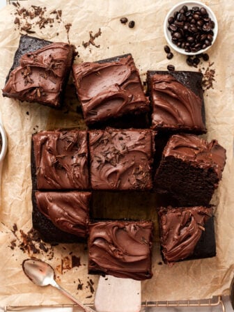 sliced vegan mocha cake