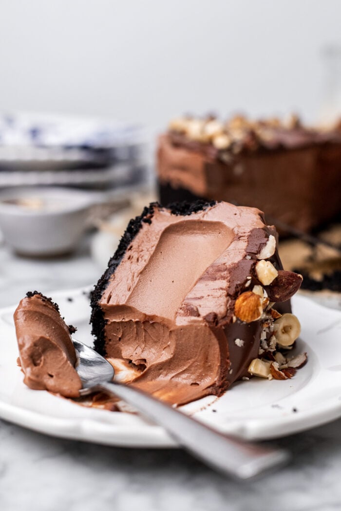plate of Nutella cheesecake bitten