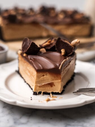 slice of vegan peanut butter pie bitten