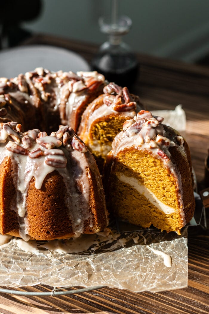 sliced vegna pumpkin bundt cake