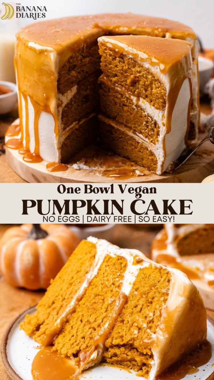 One Bowl MOIST Vegan Pumpkin Cake with Vegan Cream Cheese Frosting pinterest pin
