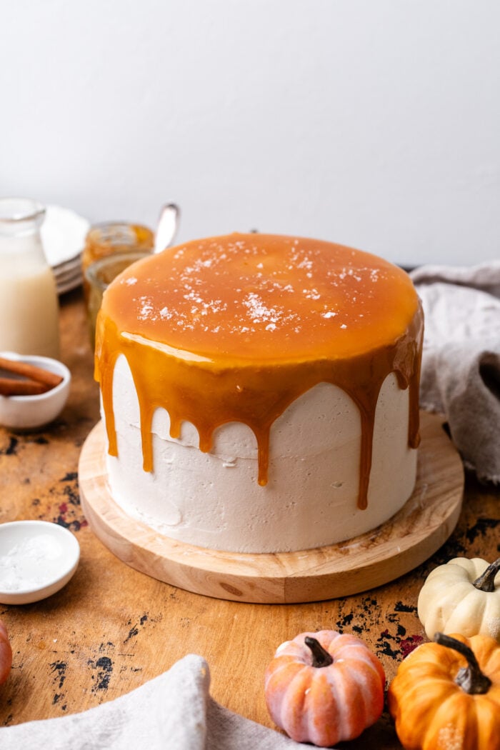 decorated vegan pumpkin spice cake