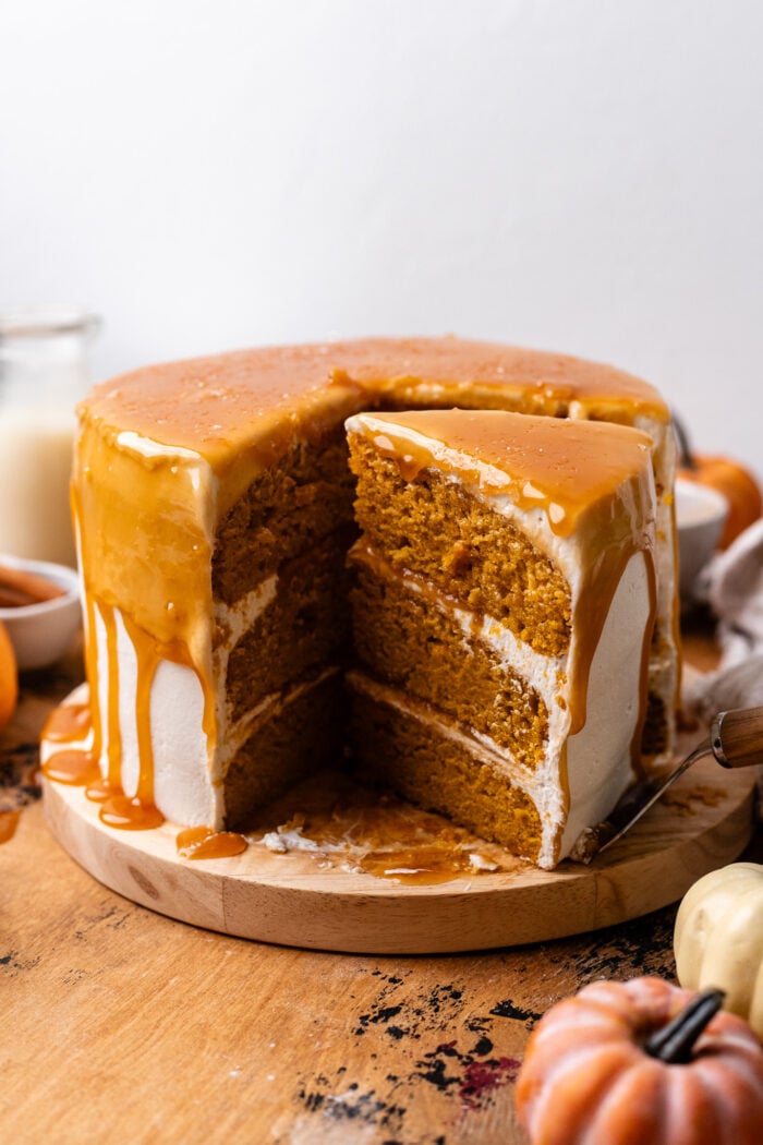 sliced vegan pumpkin cake