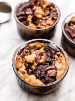 single serve brookie pies on marble