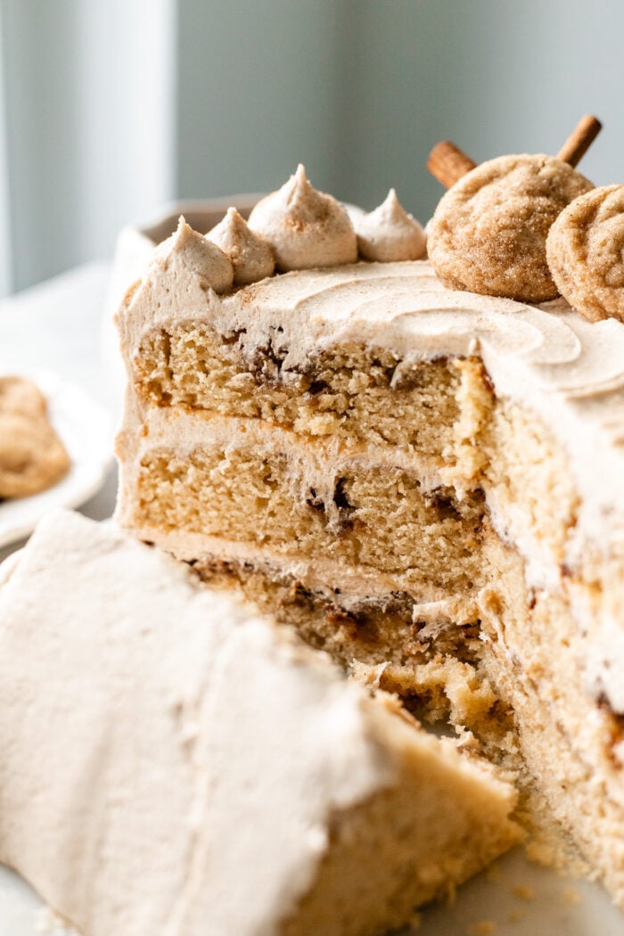 sliced vegan snickerdoodle cake