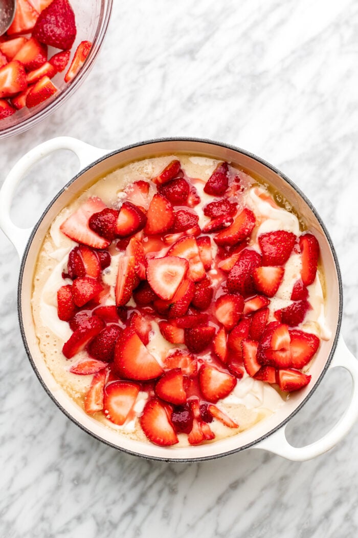 strawberry cobbler before baking