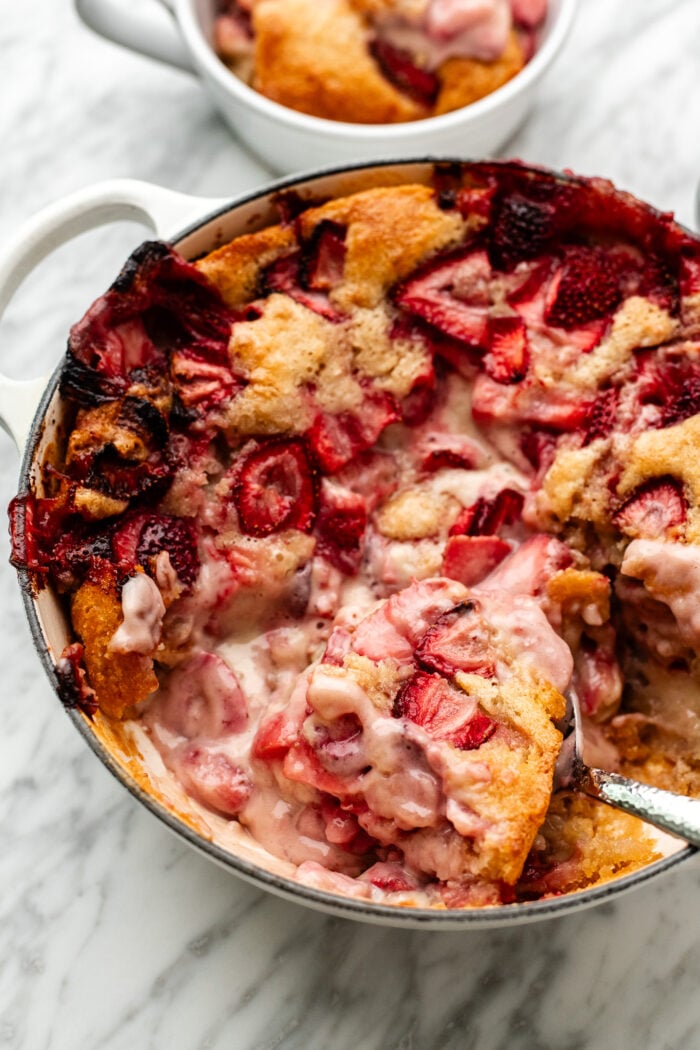 scooped vegan strawberry cobbler