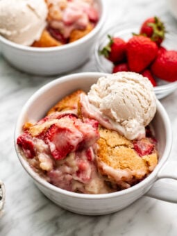 strawberry cobbler in a bowl