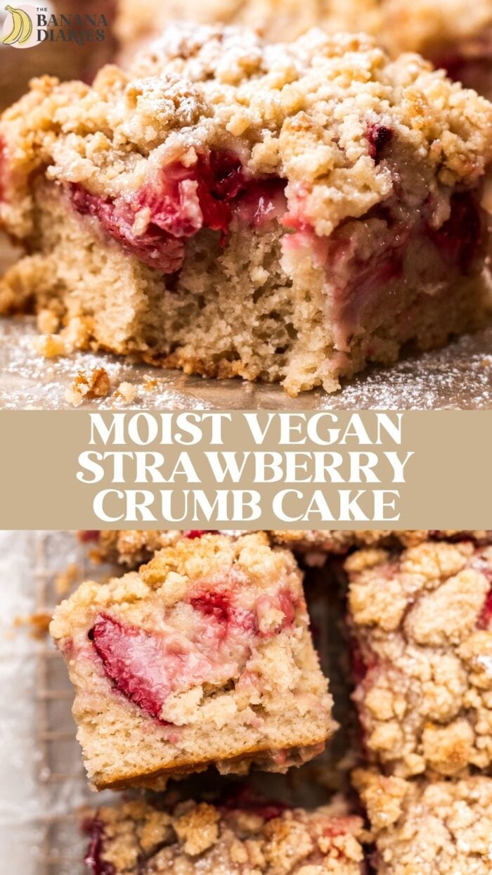 MOIST Vegan Strawberry Crumb Cake pinterest pin