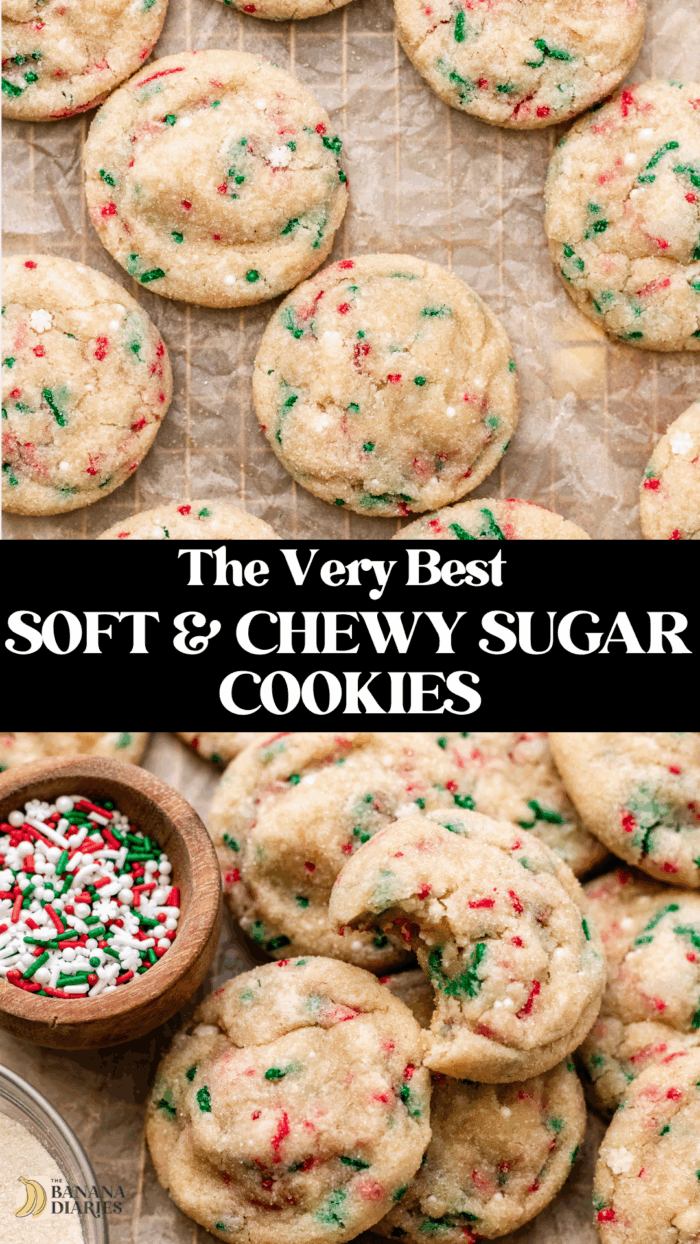 Easy Drop-Style Vegan Christmas Sugar Cookies with Sprinkles pinterest pin