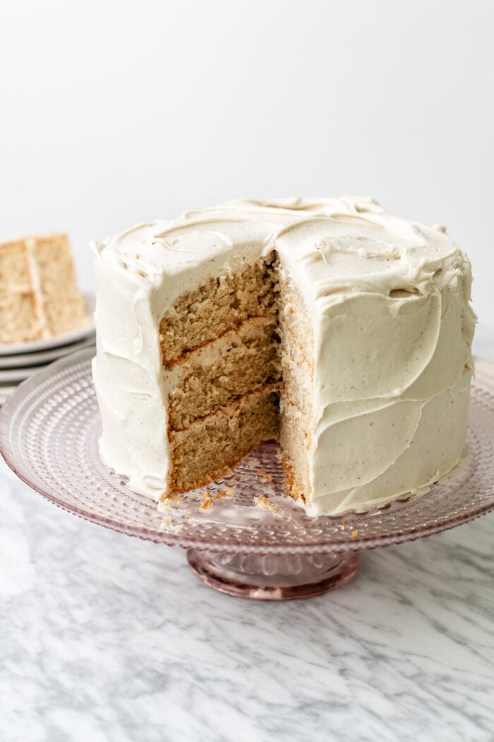sliced vegan vanilla cake