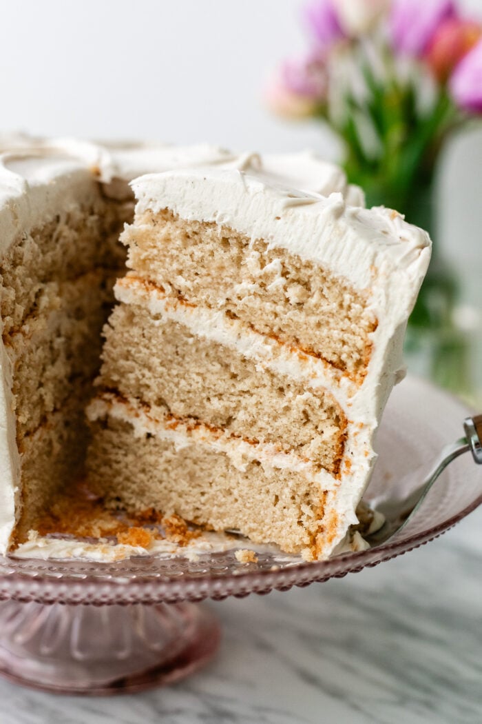sliced vegan vanilla cake