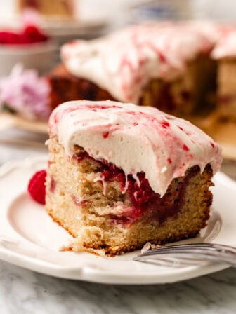 bitten white chocolate raspberry cake slice