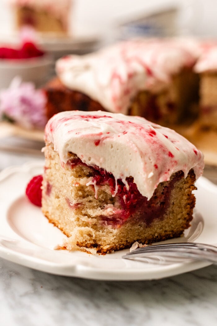 bitten white chocolate raspberry cake slice