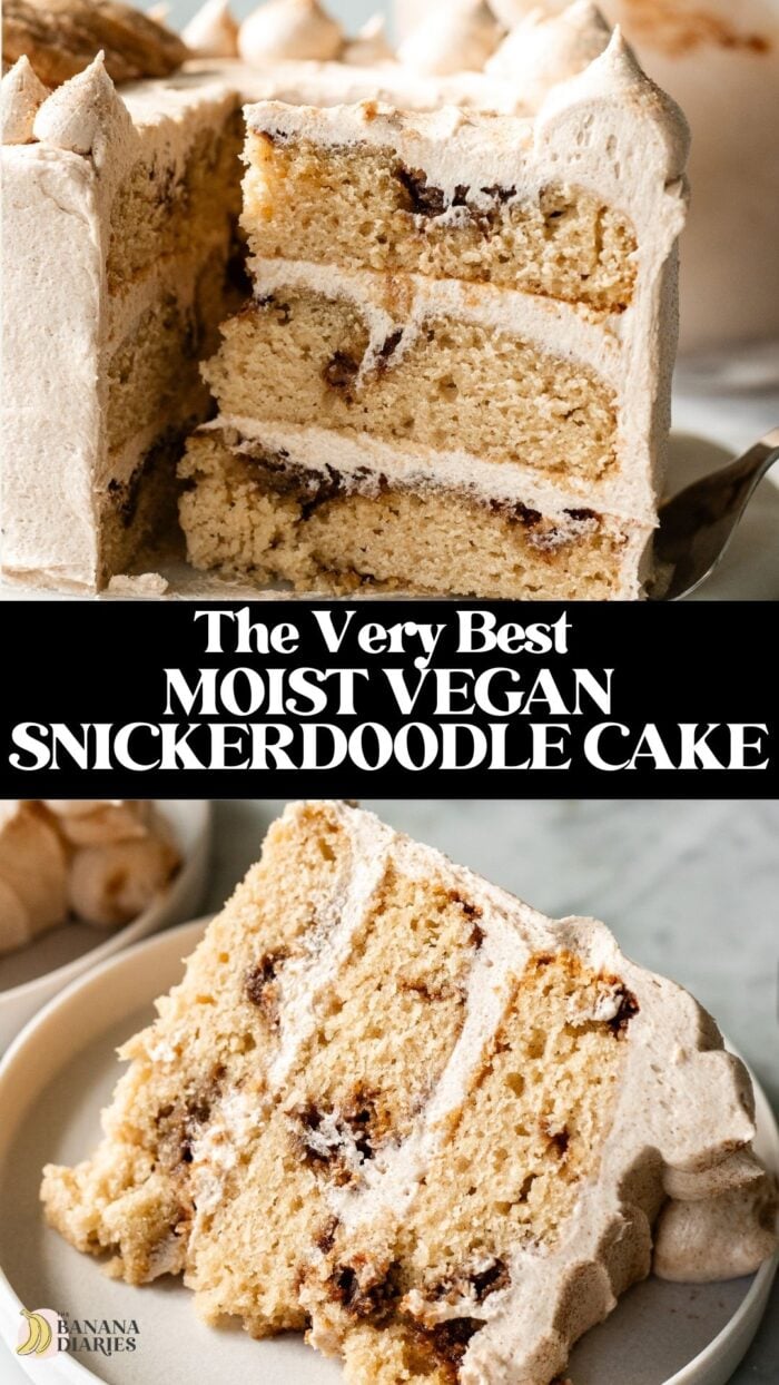 One Bowl MOIST Vegan Snickerdoodle Cake with Cinnamon 'Cream Cheese' Frosting Pinterest pin